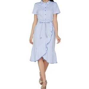 NWOT Isaac Mizrahi Blue and White Striped Seersucker Midi Dress